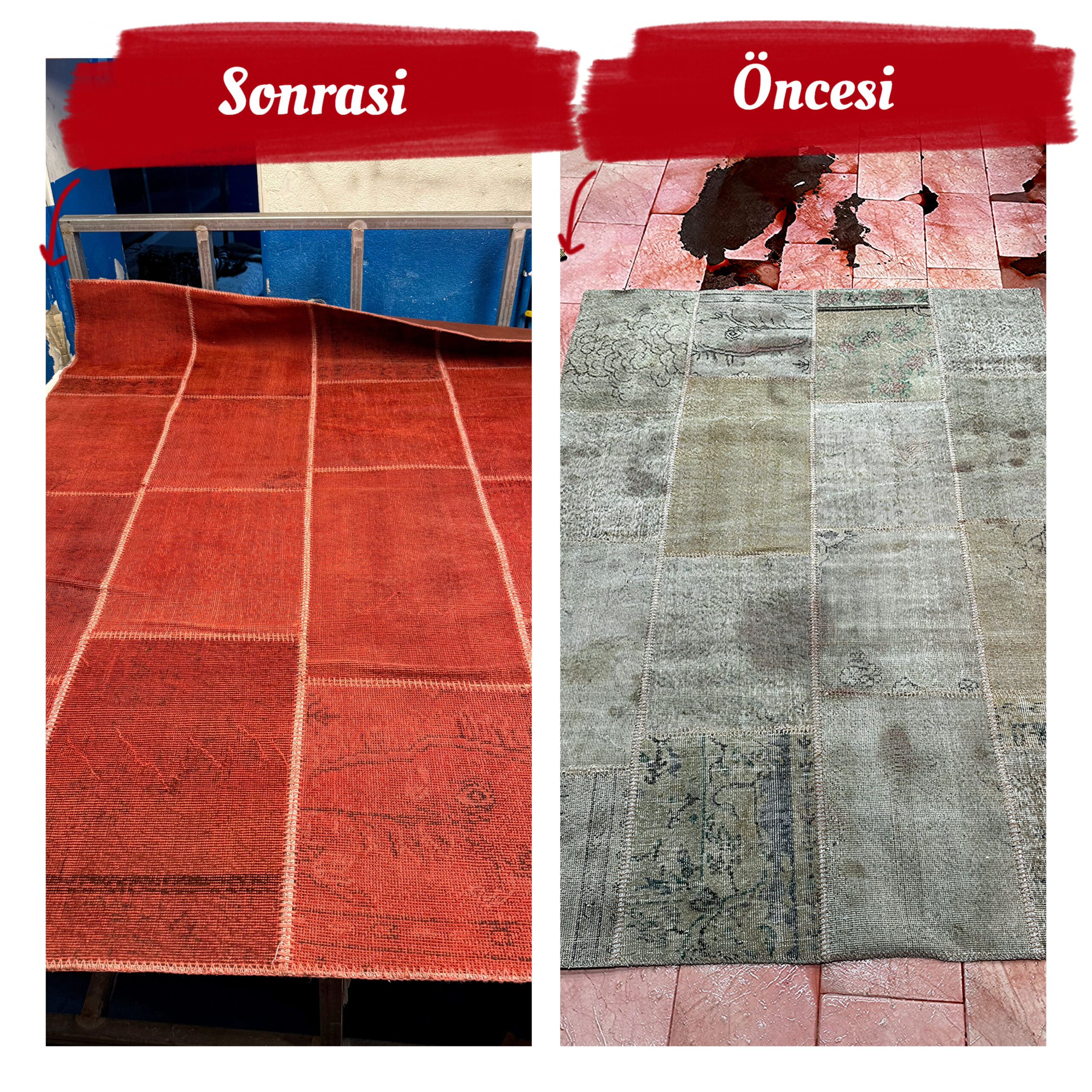 Patchwork halı tamiri ve eskitme çalışması
